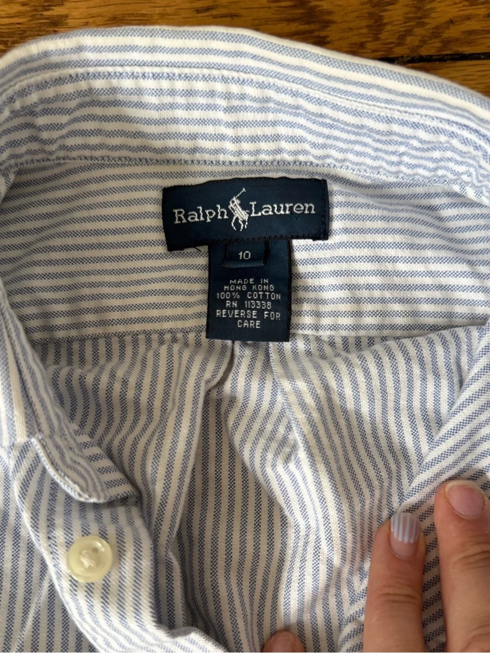 Ralph Lauren Blue and White Striped Button-Down Shirt - Size 10